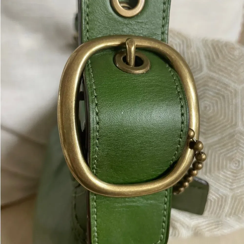 RARE Coach Bleecker Bucket Bag 11422 Moss Green Leather Tattersall Shoulder Bag